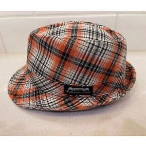 *NWT* Original Panama Jack Fedora Hat Orange/White/Blue Plaid Sz M